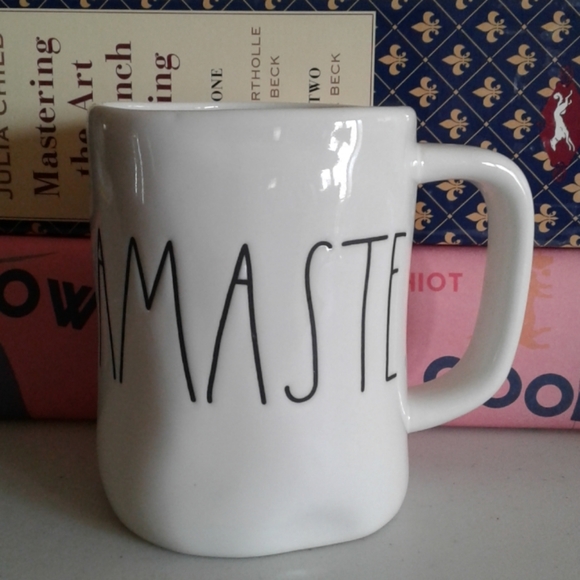 Rae Dunn Namaste script coffee tea mug.